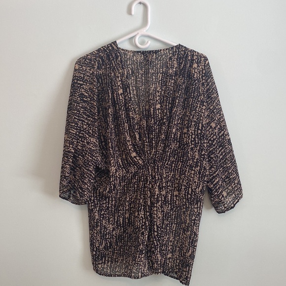 H&M Beige/Brown Boho Blouse with Rouching Details, Size 4 (Small/Medium) - Picture 2 of 7